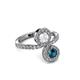 3 - Kevia Blue Diamond and White Sapphire with Side Diamonds Bypass Ring 