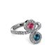 3 - Kevia Blue Diamond and Rhodolite Garnet with Side Diamonds Bypass Ring 