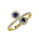 4 - Kevia Blue Sapphire and Black Diamond with Side Diamonds Bypass Ring 