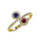 4 - Kevia Blue Sapphire and Ruby with Side Diamonds Bypass Ring 