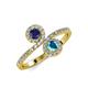 4 - Kevia Blue Sapphire and London Blue Topaz with Side Diamonds Bypass Ring 