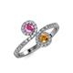 4 - Kevia Pink Sapphire and Citrine with Side Diamonds Bypass Ring 