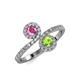 4 - Kevia Pink Sapphire and Peridot with Side Diamonds Bypass Ring 