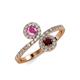 4 - Kevia Pink Sapphire and Red Garnet with Side Diamonds Bypass Ring 