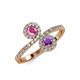 4 - Kevia Pink Sapphire and Amethyst with Side Diamonds Bypass Ring 