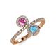 4 - Kevia Pink Sapphire and Blue Topaz with Side Diamonds Bypass Ring 