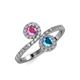 4 - Kevia Pink Sapphire and London Blue Topaz with Side Diamonds Bypass Ring 