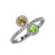 4 - Kevia Citrine and Peridot with Side Diamonds Bypass Ring 