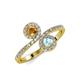 4 - Kevia Citrine and Aquamarine with Side Diamonds Bypass Ring 