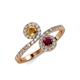 4 - Kevia Citrine and Ruby with Side Diamonds Bypass Ring 