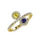 4 - Kevia Yellow and Blue Sapphire with Side Diamonds Bypass Ring 