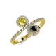 4 - Kevia Yellow Sapphire and Black Diamond with Side Diamonds Bypass Ring 