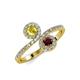 4 - Kevia Yellow Sapphire and Red Garnet with Side Diamonds Bypass Ring 