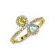 4 - Kevia Yellow Sapphire and Aquamarine with Side Diamonds Bypass Ring 