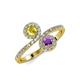 4 - Kevia Yellow Sapphire and Amethyst with Side Diamonds Bypass Ring 