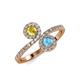 4 - Kevia Yellow Sapphire and Blue Topaz with Side Diamonds Bypass Ring 
