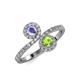 4 - Kevia Tanzanite and Peridot with Side Diamonds Bypass Ring 