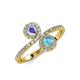 4 - Kevia Tanzanite and Blue Topaz with Side Diamonds Bypass Ring 