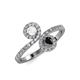 4 - Kevia White Sapphire and Black Diamond with Side Diamonds Bypass Ring 