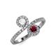 4 - Kevia White Sapphire and Ruby with Side Diamonds Bypass Ring 