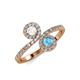 4 - Kevia White Sapphire and Blue Topaz with Side Diamonds Bypass Ring 