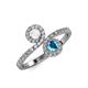 4 - Kevia White Sapphire and London Blue Topaz with Side Diamonds Bypass Ring 