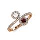 4 - Kevia White Sapphire and Red Garnet with Side Diamonds Bypass Ring 