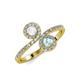 4 - Kevia White Sapphire and Aquamarine with Side Diamonds Bypass Ring 