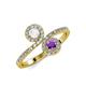4 - Kevia White Sapphire and Amethyst with Side Diamonds Bypass Ring 