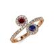 4 - Kevia Ruby and Blue Sapphire with Side Diamonds Bypass Ring 