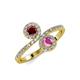 4 - Kevia Ruby and Pink Sapphire with Side Diamonds Bypass Ring 