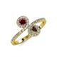 4 - Kevia Ruby and Smoky Quartz with Side Diamonds Bypass Ring 