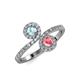 4 - Kevia Aquamarine and Pink Tourmaline with Side Diamonds Bypass Ring 