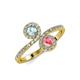 4 - Kevia Aquamarine and Pink Tourmaline with Side Diamonds Bypass Ring 