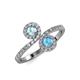 4 - Kevia Aquamarine and Blue Topaz with Side Diamonds Bypass Ring 