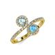 4 - Kevia Aquamarine and Blue Topaz with Side Diamonds Bypass Ring 