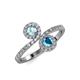 4 - Kevia Aquamarine and London Blue Topaz with Side Diamonds Bypass Ring 