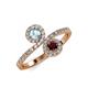 4 - Kevia Aquamarine and Red Garnet with Side Diamonds Bypass Ring 