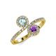 4 - Kevia Aquamarine and Amethyst with Side Diamonds Bypass Ring 