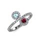4 - Kevia Aquamarine and Ruby with Side Diamonds Bypass Ring 