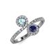 4 - Kevia Aquamarine and Blue Sapphire with Side Diamonds Bypass Ring 