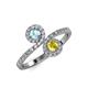 4 - Kevia Aquamarine and Yellow Sapphire with Side Diamonds Bypass Ring 