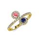4 - Kevia Pink Tourmaline and Blue Sapphire with Side Diamonds Bypass Ring 