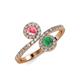 4 - Kevia Pink Tourmaline and Emerald with Side Diamonds Bypass Ring 