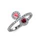 4 - Kevia Pink Tourmaline and Ruby with Side Diamonds Bypass Ring 