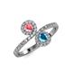 4 - Kevia Pink Tourmaline and London Blue Topaz with Side Diamonds Bypass Ring 
