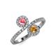 4 - Kevia Pink Tourmaline and Citrine with Side Diamonds Bypass Ring 