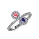 4 - Kevia Pink Tourmaline and Iolite with Side Diamonds Bypass Ring 