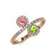 4 - Kevia Pink Tourmaline and Peridot with Side Diamonds Bypass Ring 