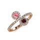 4 - Kevia Pink Tourmaline and Red Garnet with Side Diamonds Bypass Ring 